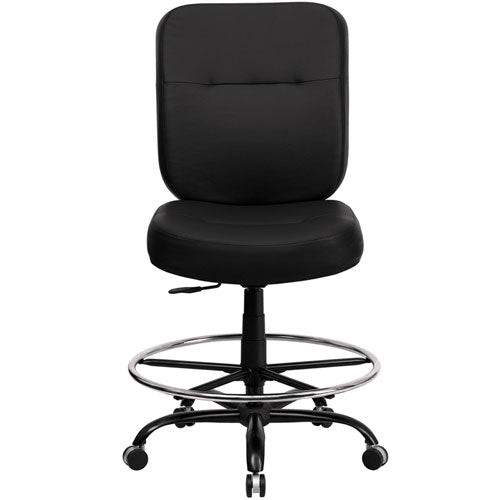 Flash Furniture HERCULES Series Big & Tall Black Leather Drafting Stool with Extra WIDE Seat(FLA-WL-735SYG-BK-LEA-D-GG) - SchoolOutlet