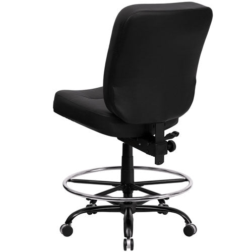 Flash Furniture HERCULES Series Big & Tall Black Leather Drafting Stool with Extra WIDE Seat(FLA-WL-735SYG-BK-LEA-D-GG) - SchoolOutlet