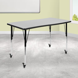 Wren Mobile 28"W x 47.5"L Rectangle Wave Flexible Collaborative Laminate Activity Table-Standard Height Adjust Legs