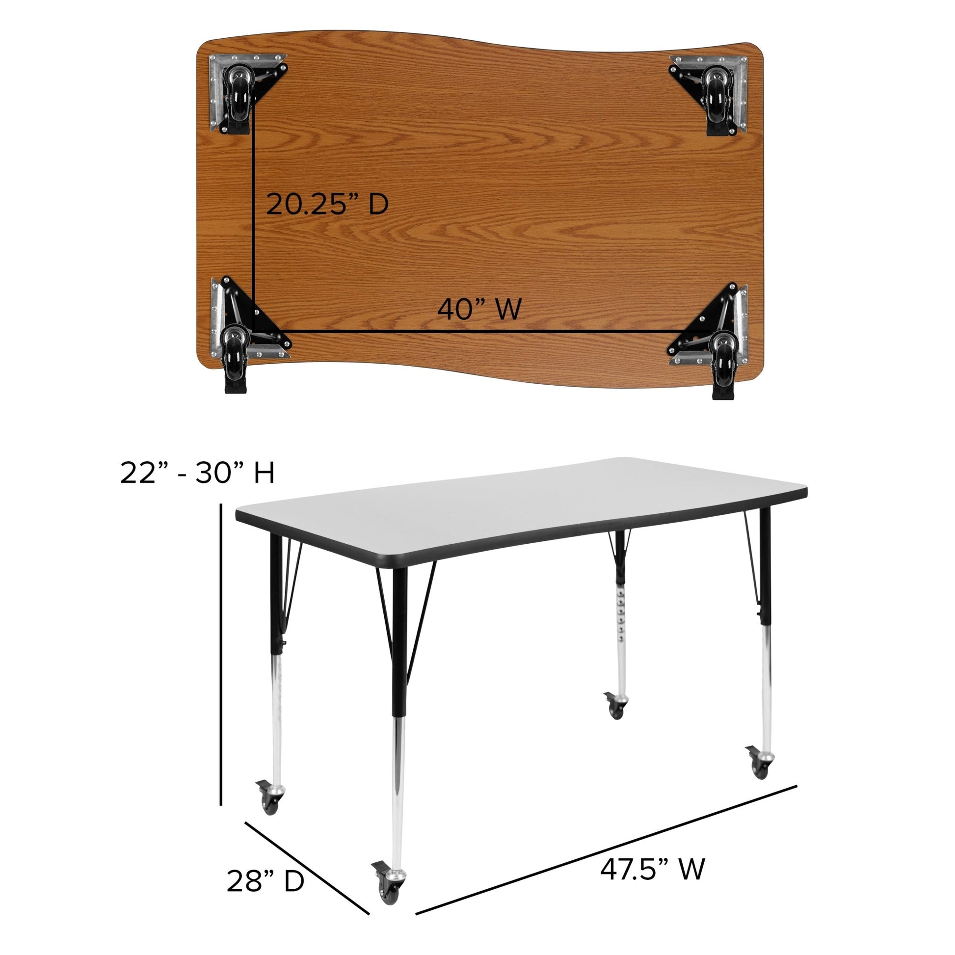 Wren Mobile 28"W x 47.5"L Rectangle Wave Flexible Collaborative Laminate Activity Table-Standard Height Adjust Legs - SchoolOutlet