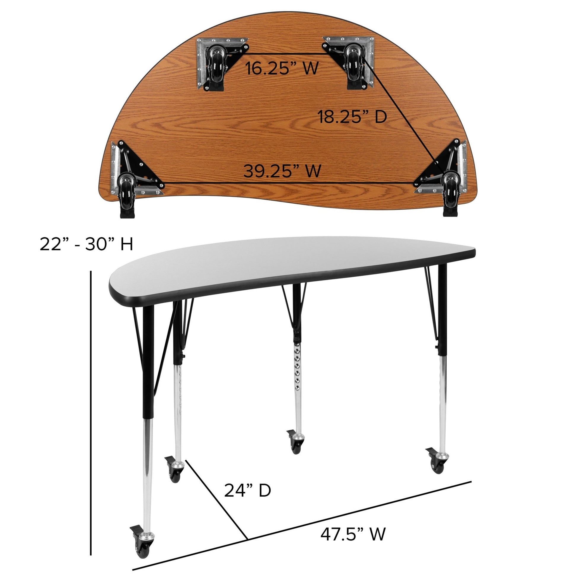 Wren Mobile 47.5" Half Circle Wave Flexible Collaborative Laminate Activity Table - Standard Height Adjustable Legs - SchoolOutlet