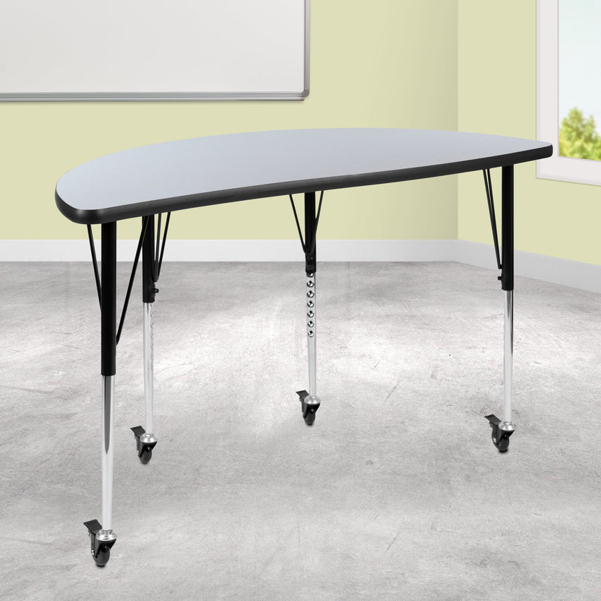 Wren Mobile 47.5" Half Circle Wave Flexible Collaborative Laminate Activity Table - Standard Height Adjustable Legs - SchoolOutlet
