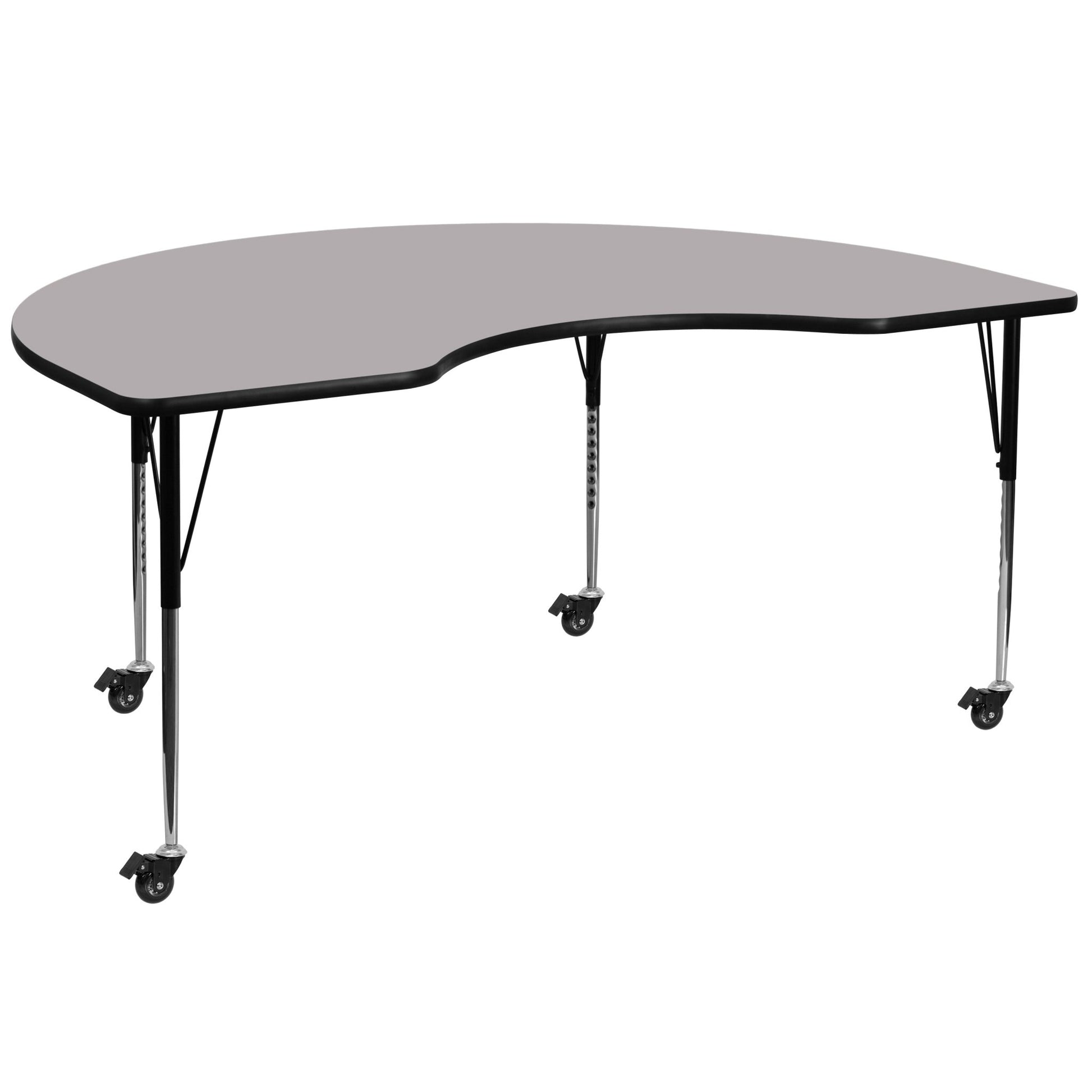 Wren Mobile 48''W x 72''L Kidney Thermal Laminate Activity Table - Standard Height Adjustable Legs - SchoolOutlet