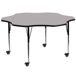 Wren Mobile 60'' Flower Thermal Laminate Activity Table - Height Adjustable Legs - XU-A60-FLR