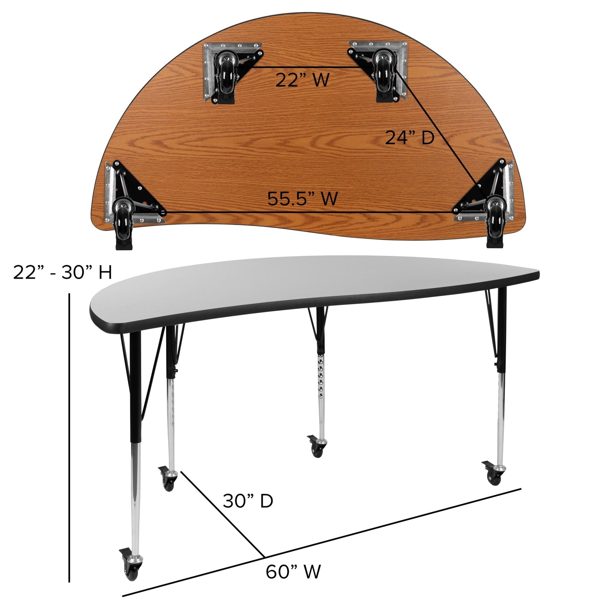 Wren Mobile 60" Half Circle Wave Flexible Collaborative Thermal Laminate Activity Table-Standard Height Adjust Legs - SchoolOutlet