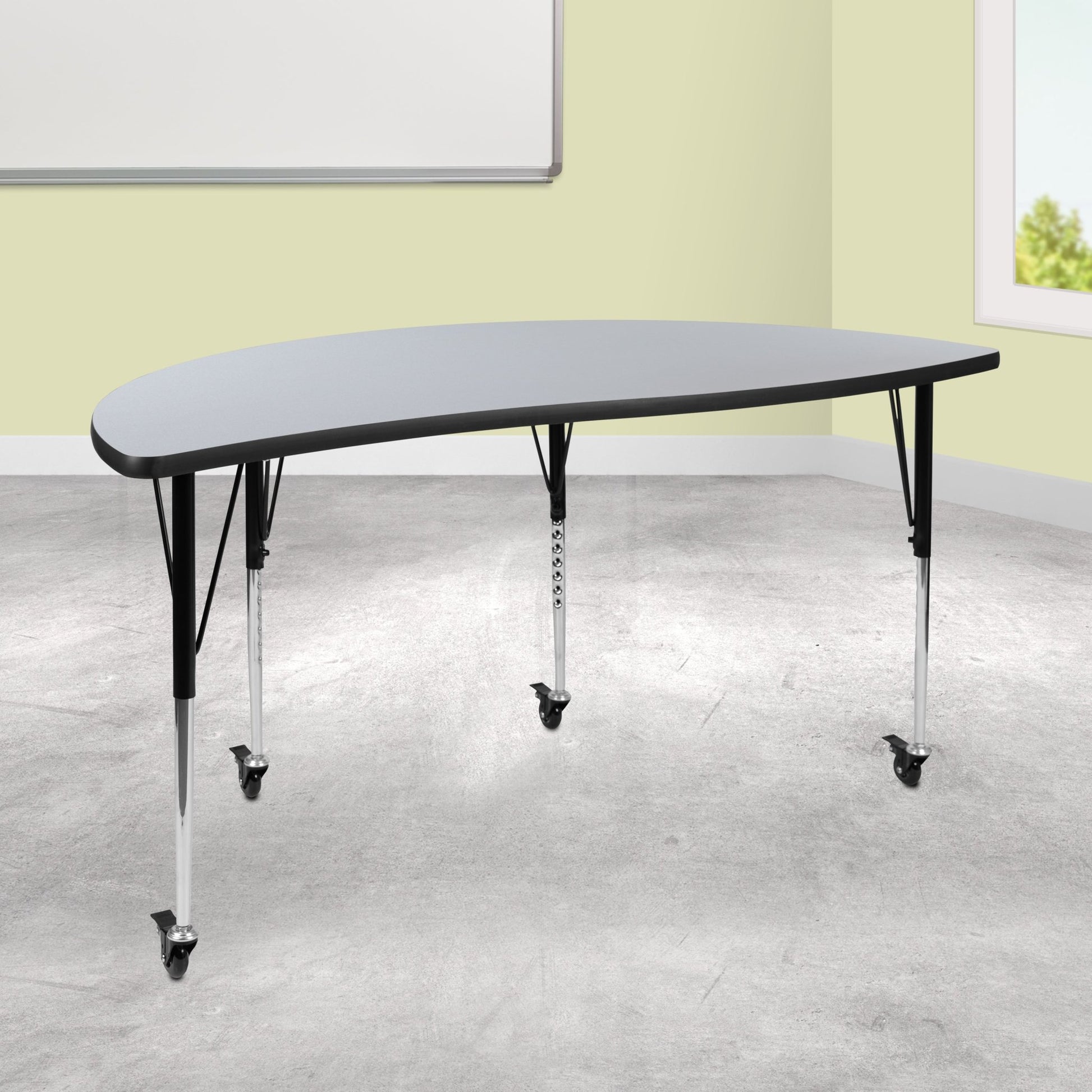 Wren Mobile 60" Half Circle Wave Flexible Collaborative Thermal Laminate Activity Table-Standard Height Adjust Legs - SchoolOutlet