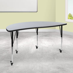 Wren Mobile 60" Half Circle Wave Flexible Collaborative Thermal Laminate Activity Table-Standard Height Adjust Legs