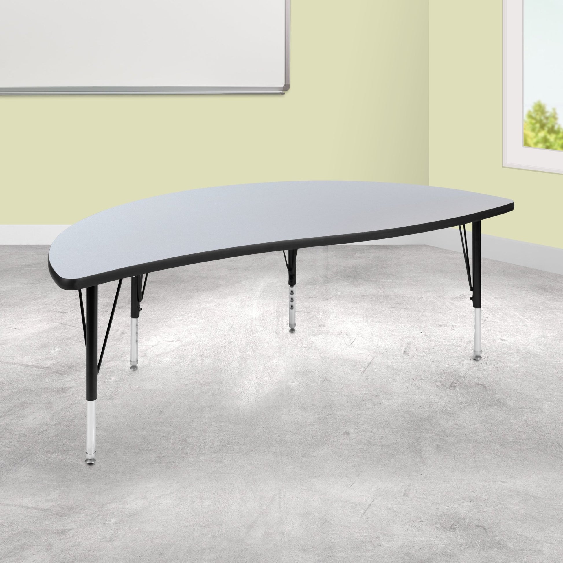 Wren Mobile 60" Half Circle Wave Flexible Collaborative Thermal Laminate Activity Table-Standard Height Adjust Legs - SchoolOutlet