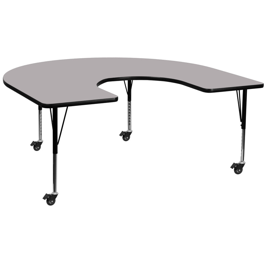 Wren Mobile 60''W x 66''L Horseshoe Thermal Laminate Activity Table - Standard Height Adjustable Legs - SchoolOutlet
