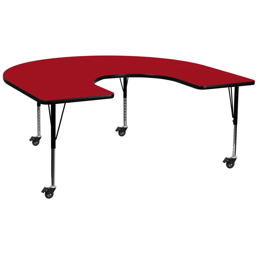 Wren Mobile 60''W x 66''L Horseshoe Thermal Laminate Activity Table - Standard Height Adjustable Legs - SchoolOutlet