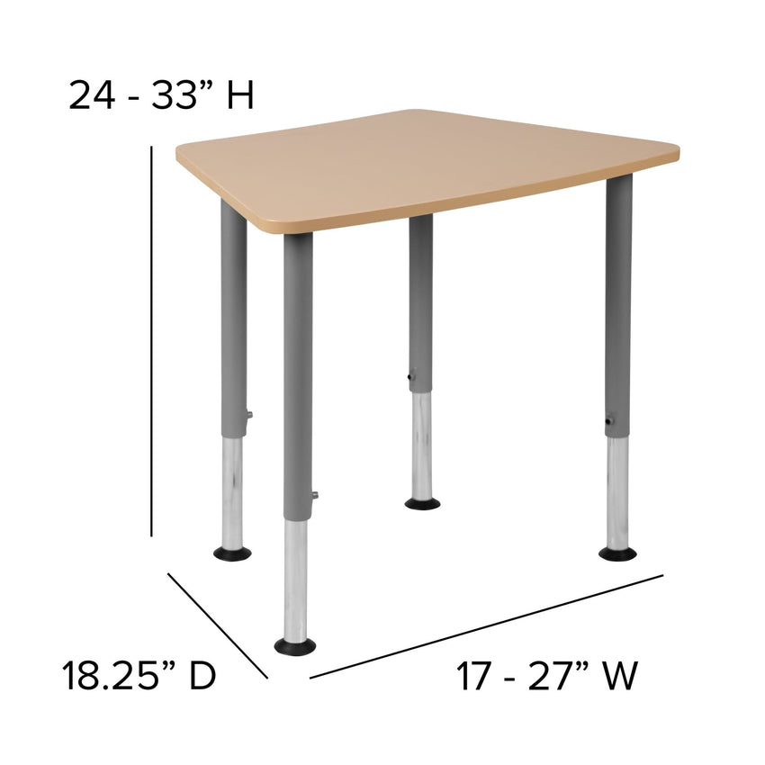 Billie Hex Natural Collaborative Student Desk (Adjustable from 22.3" to 34") - Home and Classroom - SchoolOutlet