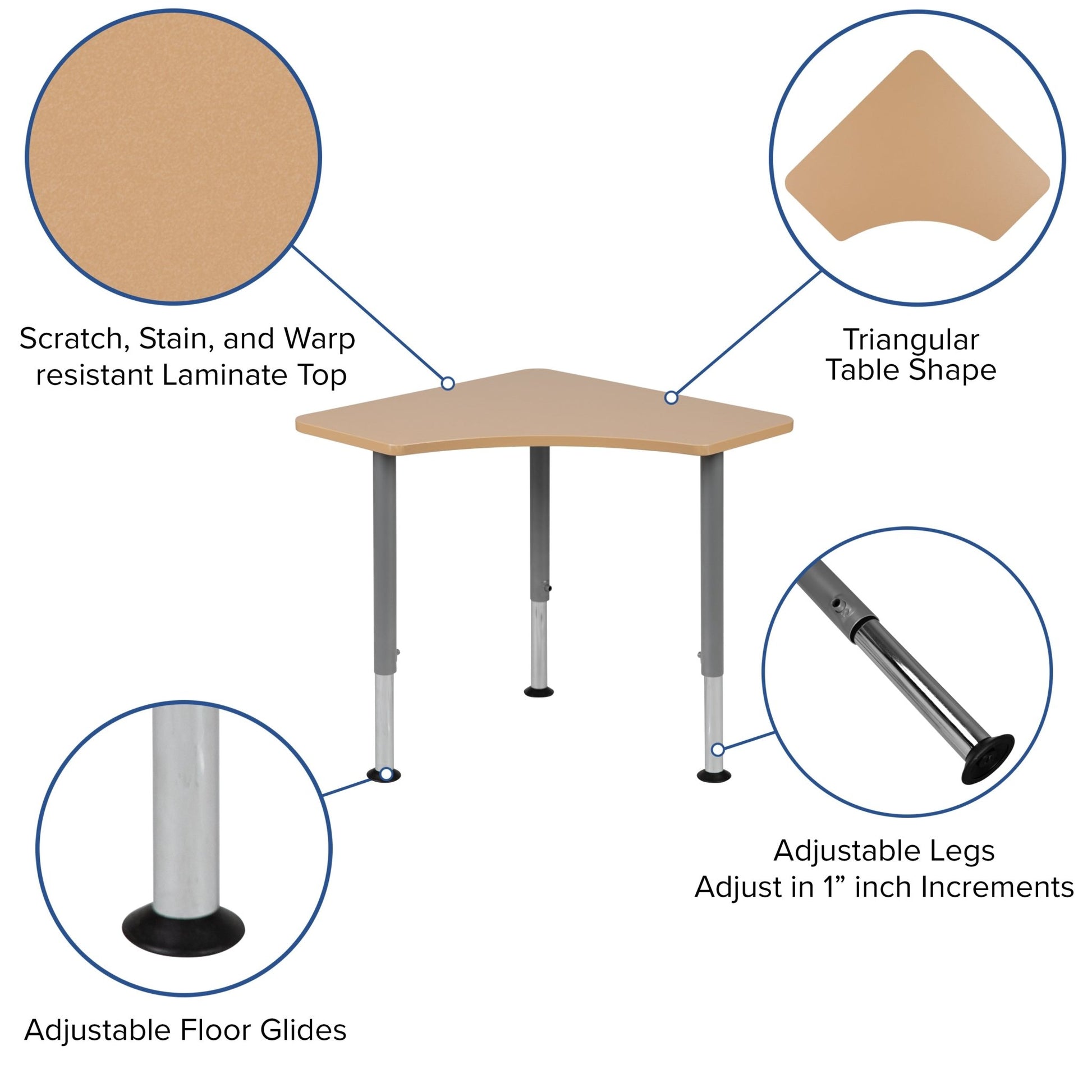 Billie Triangular Natural Collaborative Student Desk (Adjustable from 22.3" to 34") - Home and Classroom - SchoolOutlet
