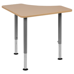 Billie Triangular Natural Collaborative Student Desk (Adjustable from 24" to 33") - Home and Classroom