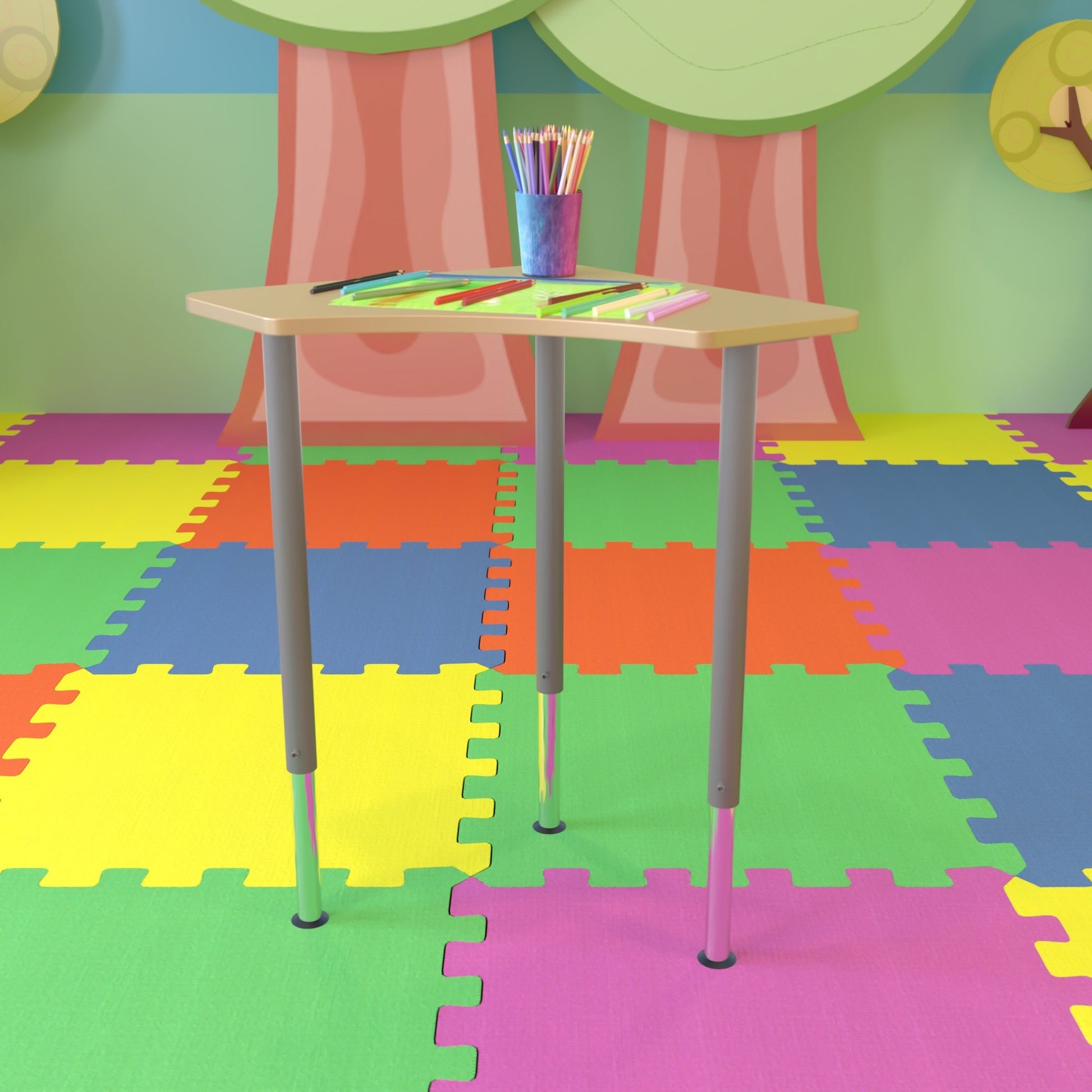 Billie Triangular Natural Collaborative Student Desk (Adjustable from 22.3" to 34") - Home and Classroom - SchoolOutlet
