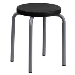 Remington Stackable Stool with Black Seat and Silver Powder Coated Frame