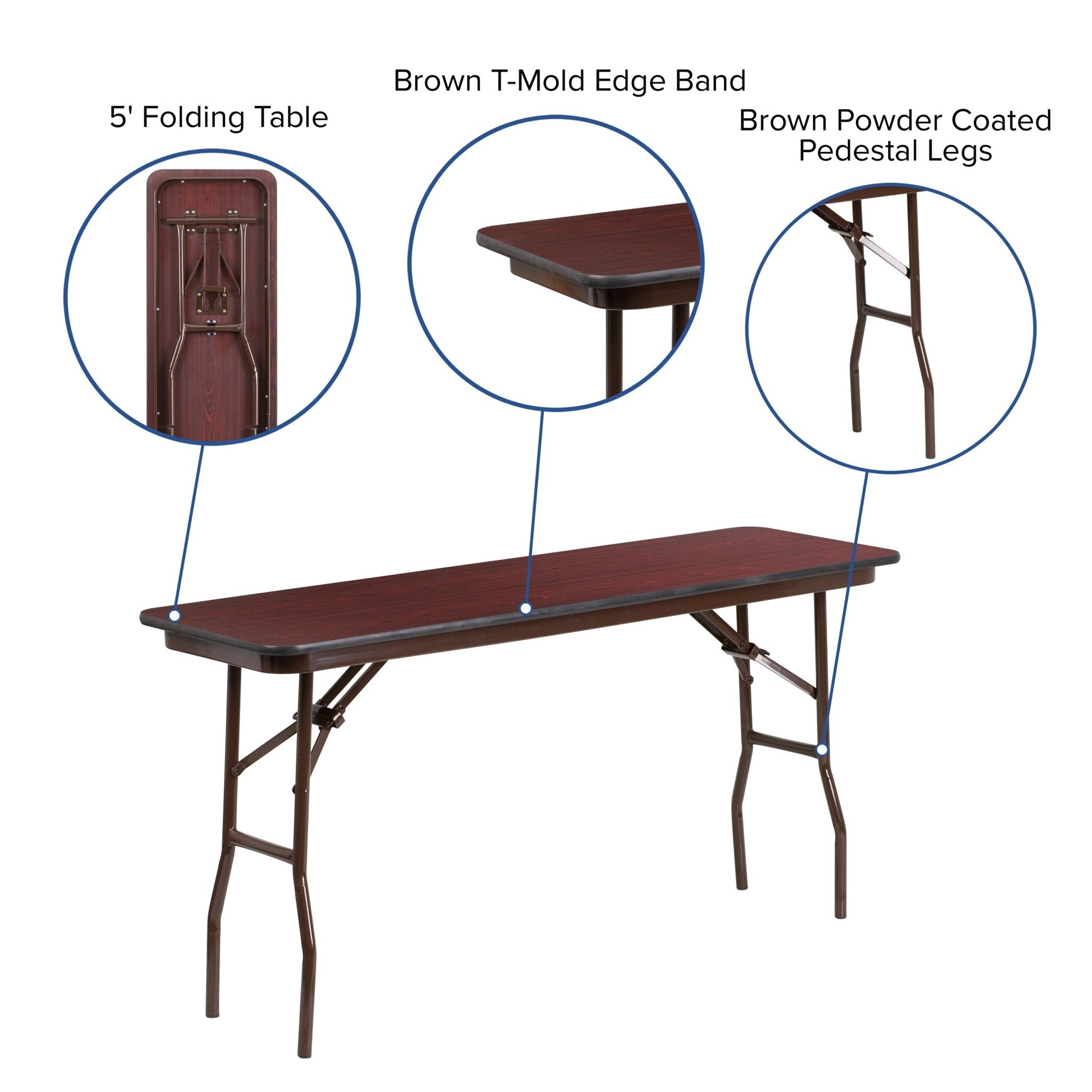 Frankie 5-Foot Mahogany Melamine Laminate Folding Training Table - SchoolOutlet