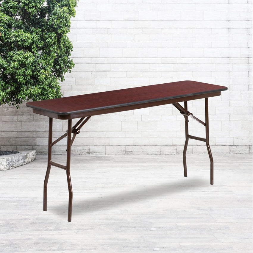 Frankie 5-Foot Mahogany Melamine Laminate Folding Training Table - SchoolOutlet