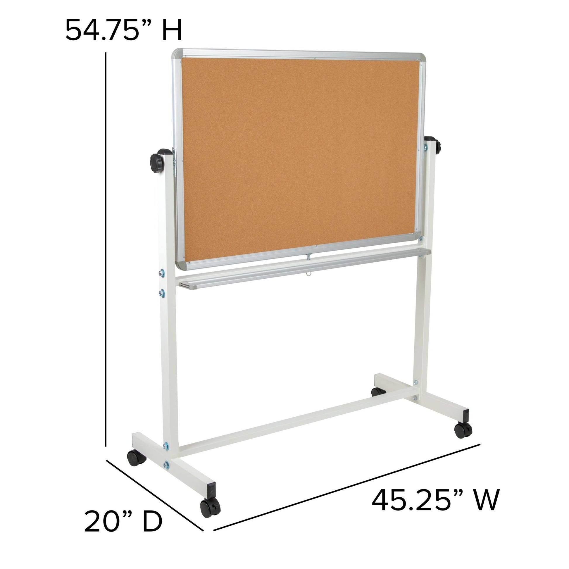 HERCULES Series 45.25"W x 54.75"H Reversible Mobile Cork Bulletin Board and White Board with Pen Tray - SchoolOutlet