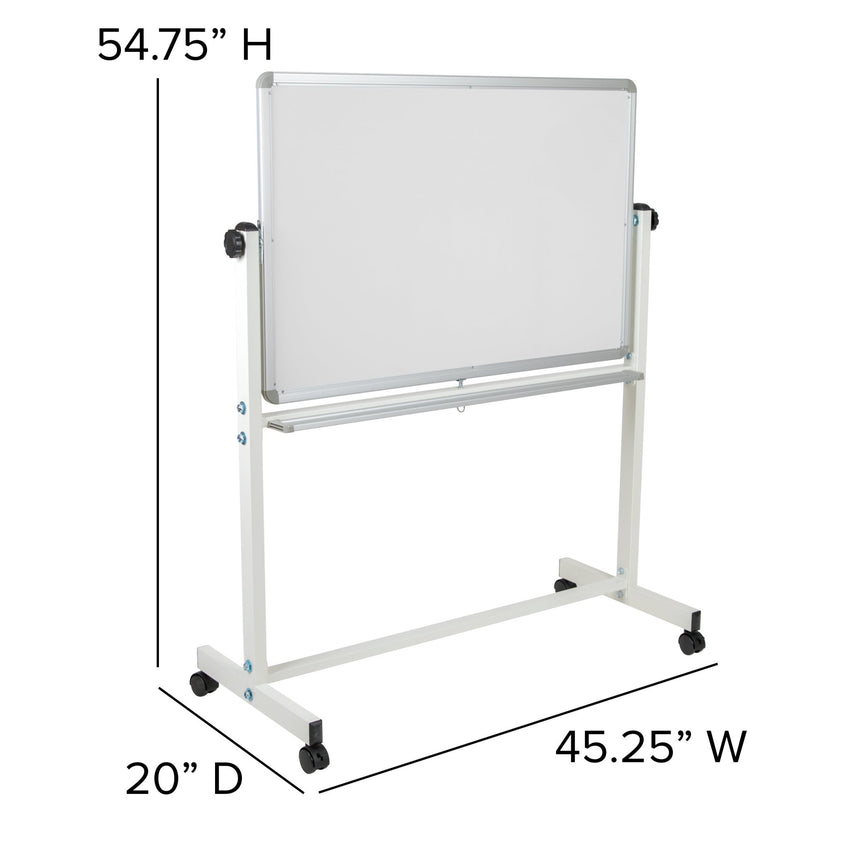 HERCULES Series 45.25"W x 54.75"H Double-Sided Mobile White Board with Pen Tray - SchoolOutlet