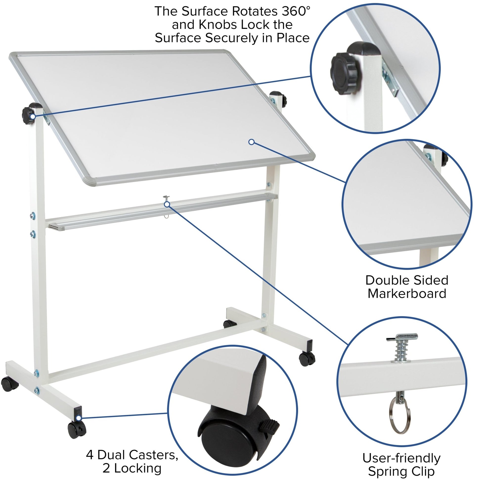 HERCULES Series 45.25"W x 54.75"H Double-Sided Mobile White Board with Pen Tray - SchoolOutlet