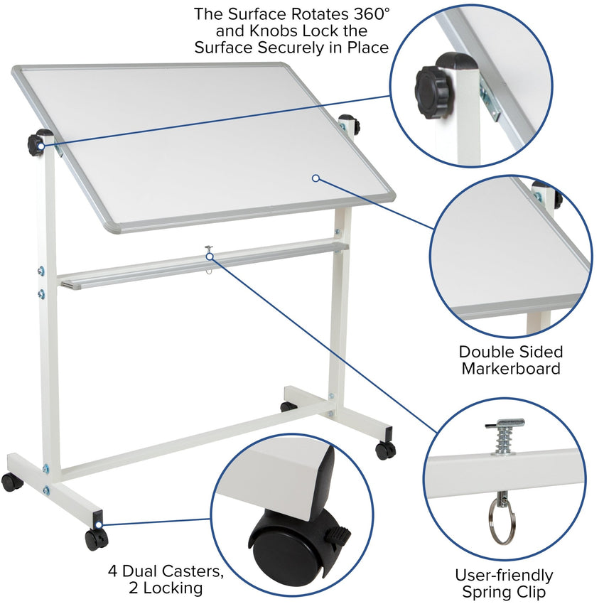 HERCULES Series 45.25"W x 54.75"H Double-Sided Mobile White Board with Pen Tray - SchoolOutlet
