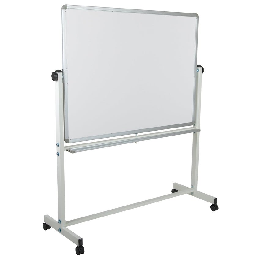 HERCULES Series 53"W x 62.5"H Double-Sided Mobile White Board with Pen Tray - SchoolOutlet