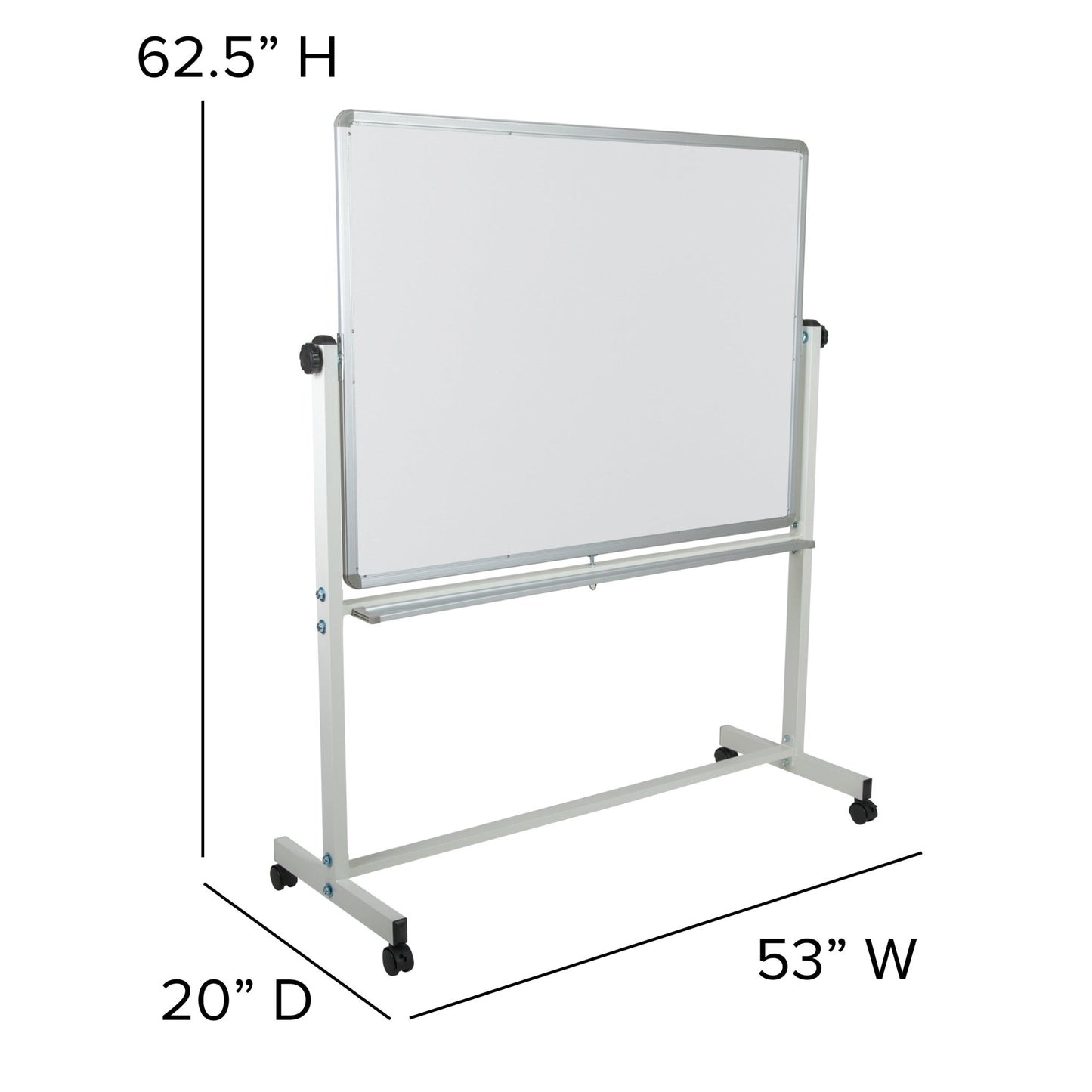 HERCULES Series 53"W x 62.5"H Double-Sided Mobile White Board with Pen Tray - SchoolOutlet