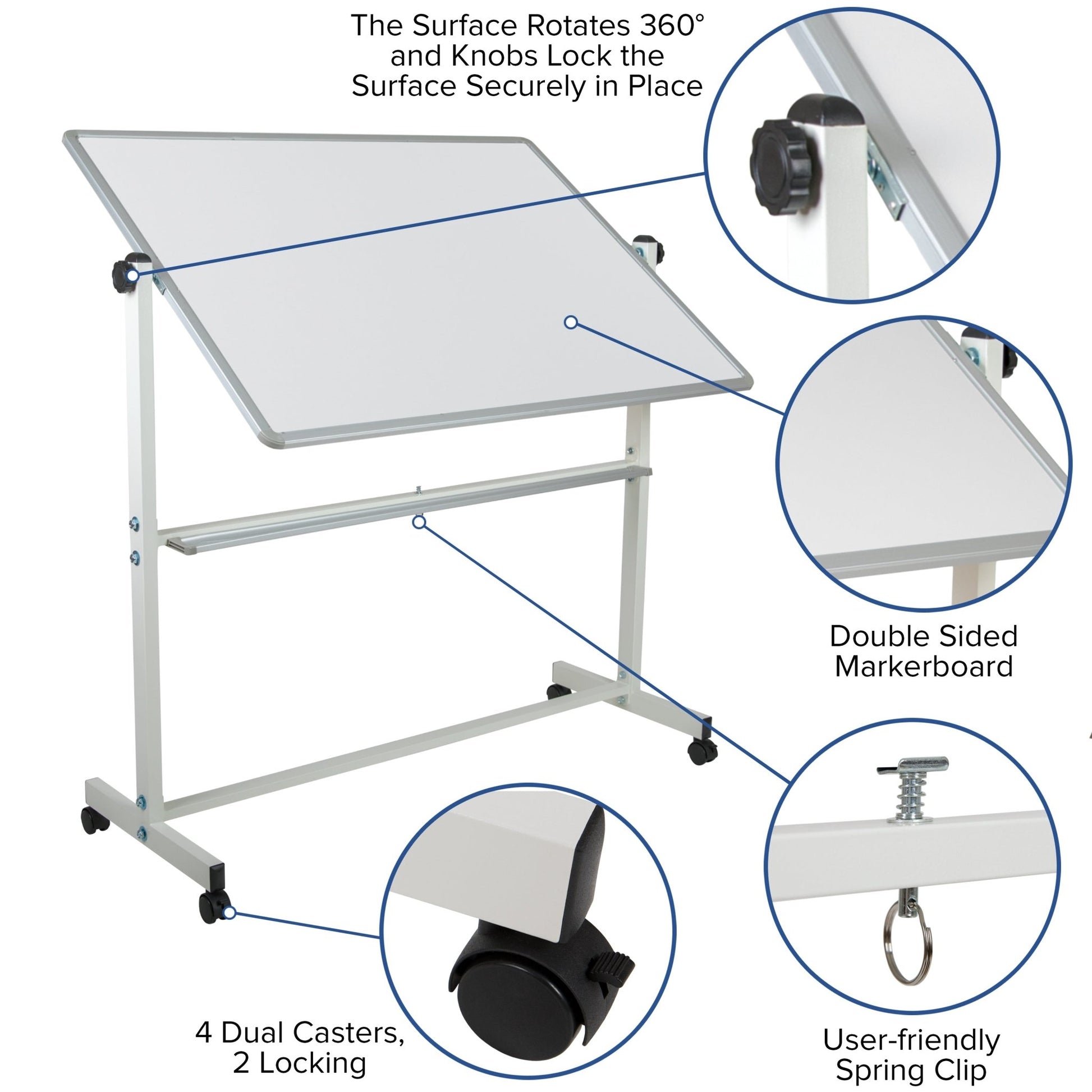 HERCULES Series 53"W x 62.5"H Double-Sided Mobile White Board with Pen Tray - SchoolOutlet