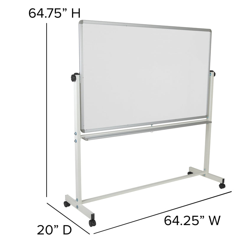 HERCULES Series 64.25"W x 64.75"H Double-Sided Mobile White Board with Pen Tray - SchoolOutlet