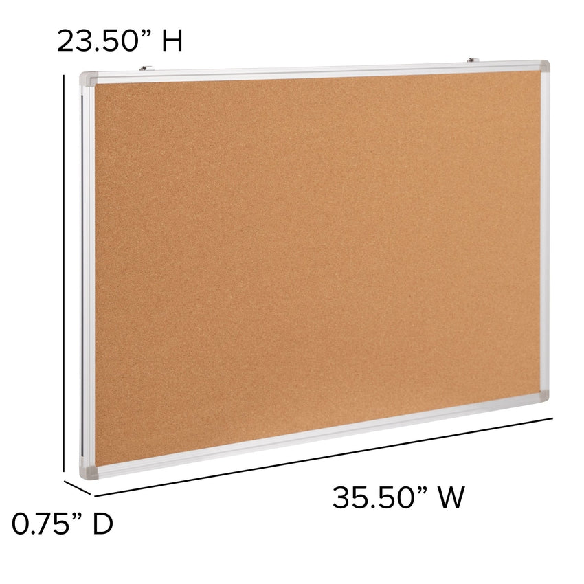 HERCULES Series 35.5"W x 23.5"H Natural Cork Board with Aluminum Frame - SchoolOutlet