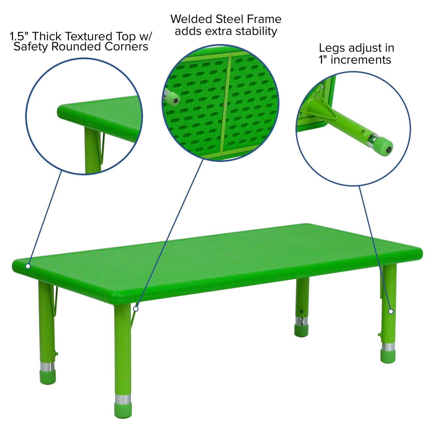 Wren 24''W x 48''L Rectangular Plastic Height Adjustable Activity Table - SchoolOutlet