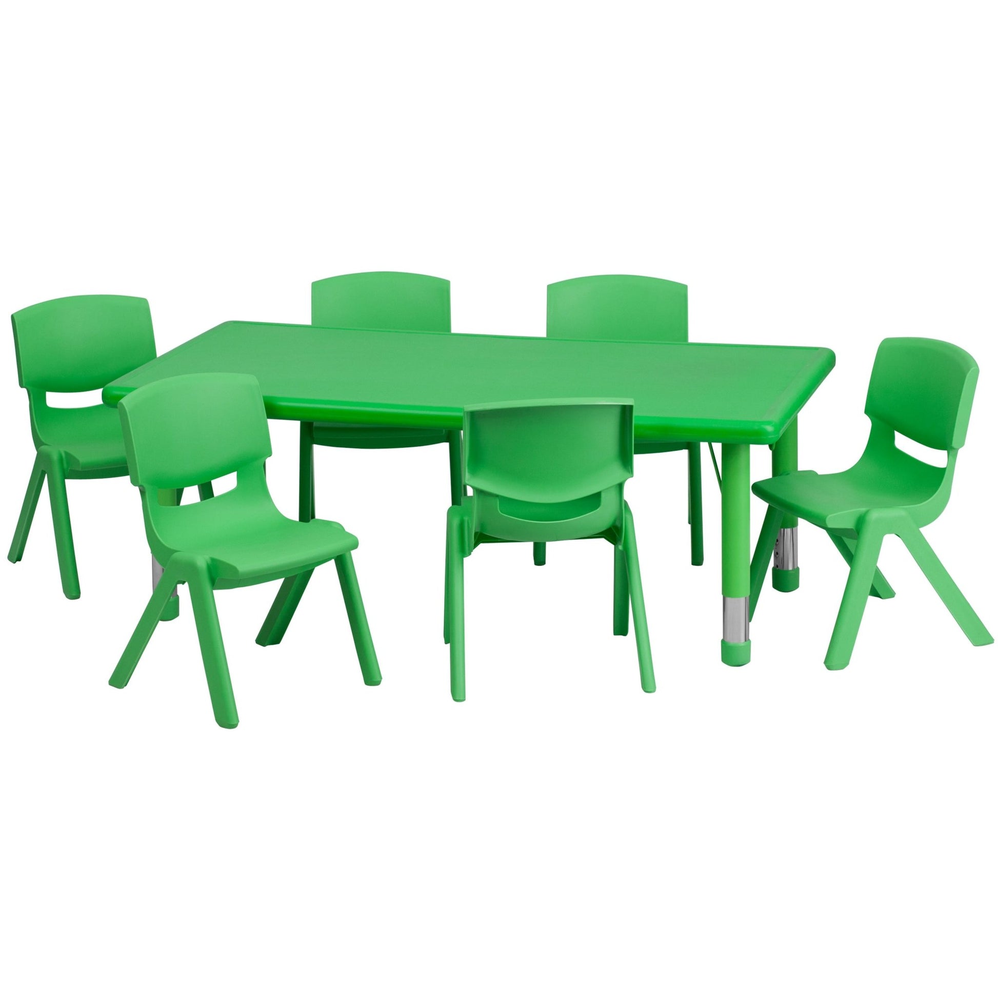 Emmy 24''W x 48''L Rectangular Plastic Height Adjustable Activity Table Set with 6 Chairs - SchoolOutlet