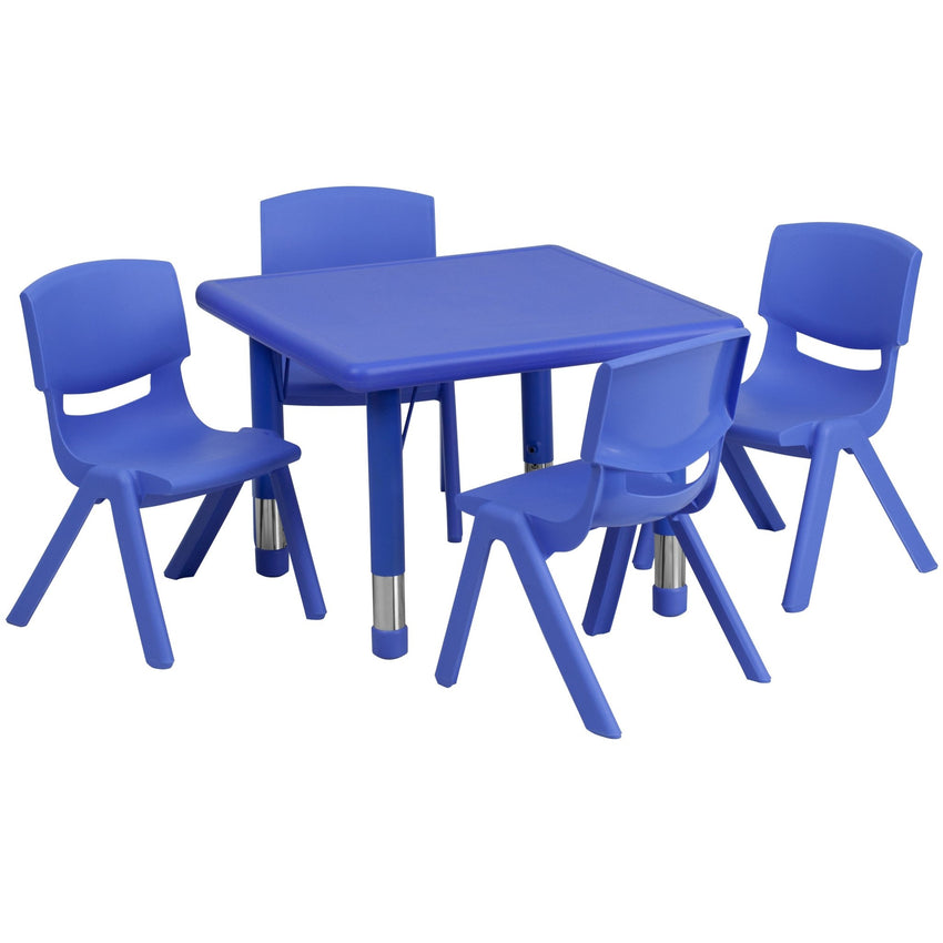 Emmy 24'' Square Plastic Height Adjustable Activity Table Set with 4 Chairs - SchoolOutlet