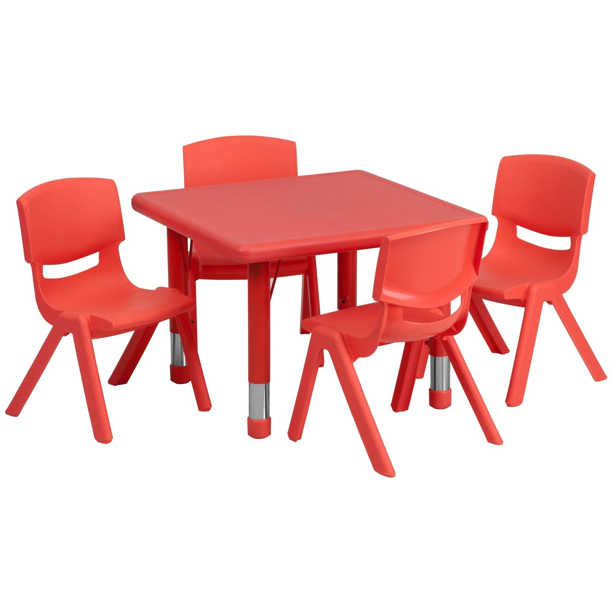Emmy 24'' Square Plastic Height Adjustable Activity Table Set with 4 Chairs - SchoolOutlet