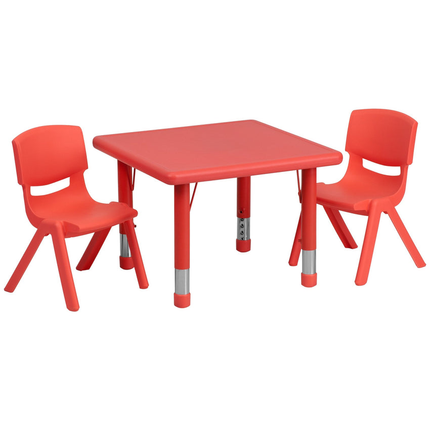 Emmy 24'' Square Plastic Height Adjustable Activity Table Set with 2 Chairs - SchoolOutlet