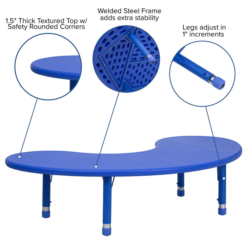 Wren 35''W x 65''L Half-Moon Plastic Height Adjustable Activity Table - SchoolOutlet