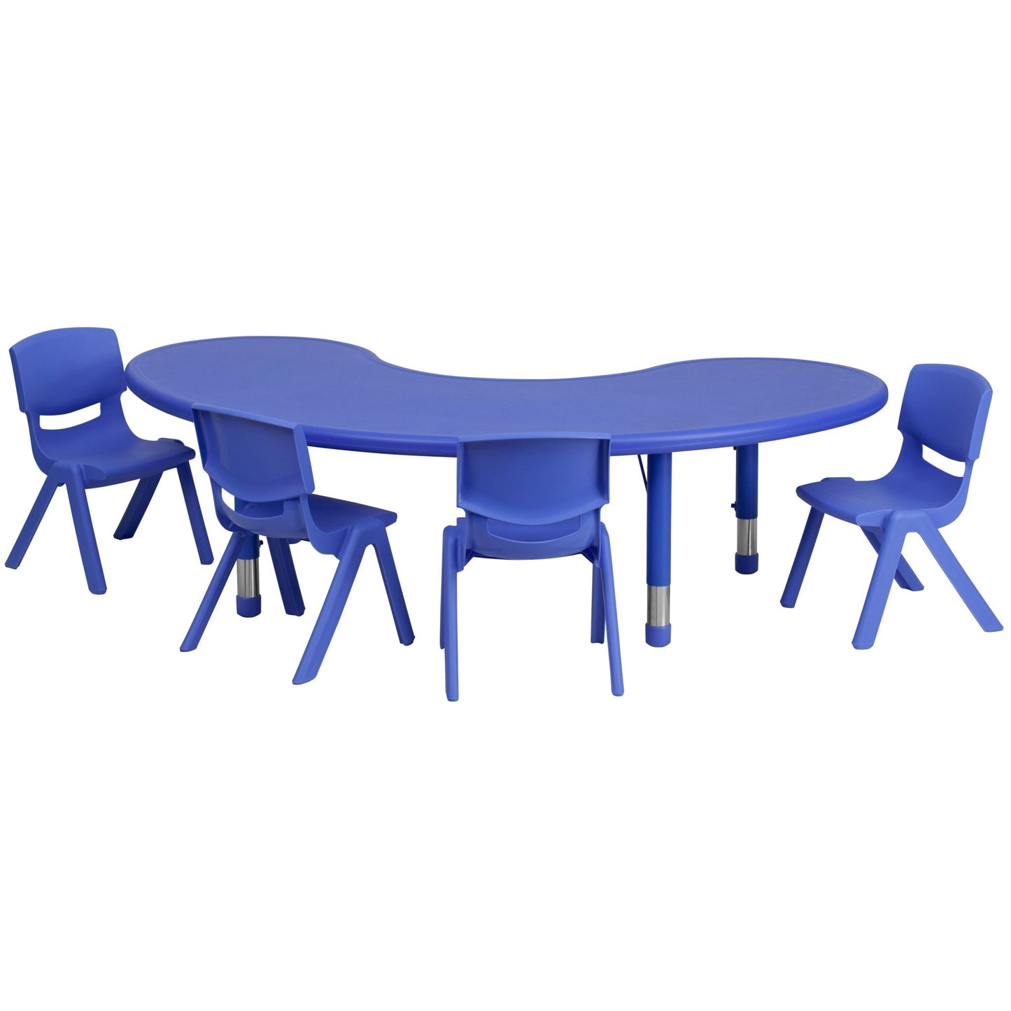 Emmy 35''W x 65''L Half-Moon Plastic Height Adjustable Activity Table Set with 4 Chairs - SchoolOutlet