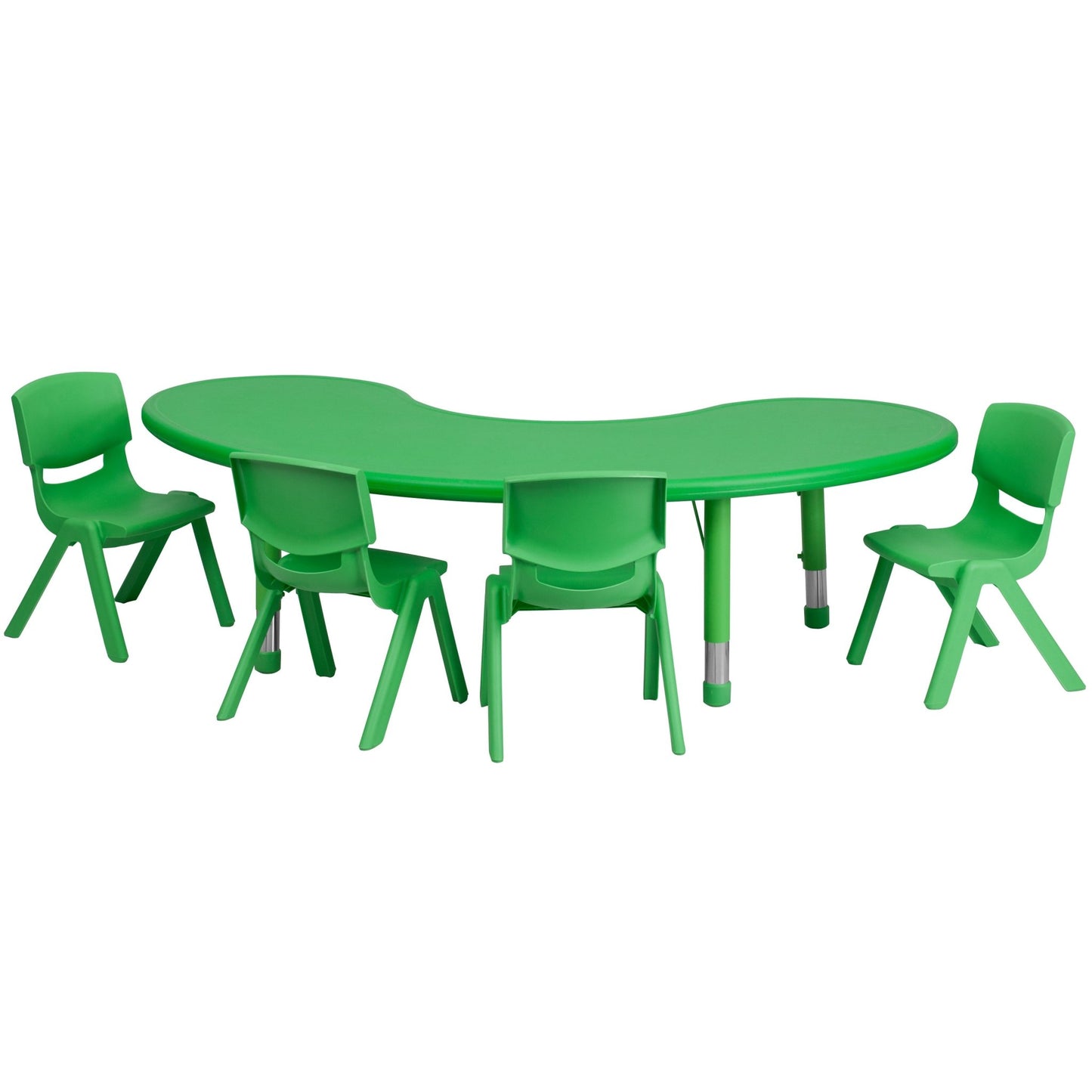 Emmy 35''W x 65''L Half-Moon Plastic Height Adjustable Activity Table Set with 4 Chairs - SchoolOutlet