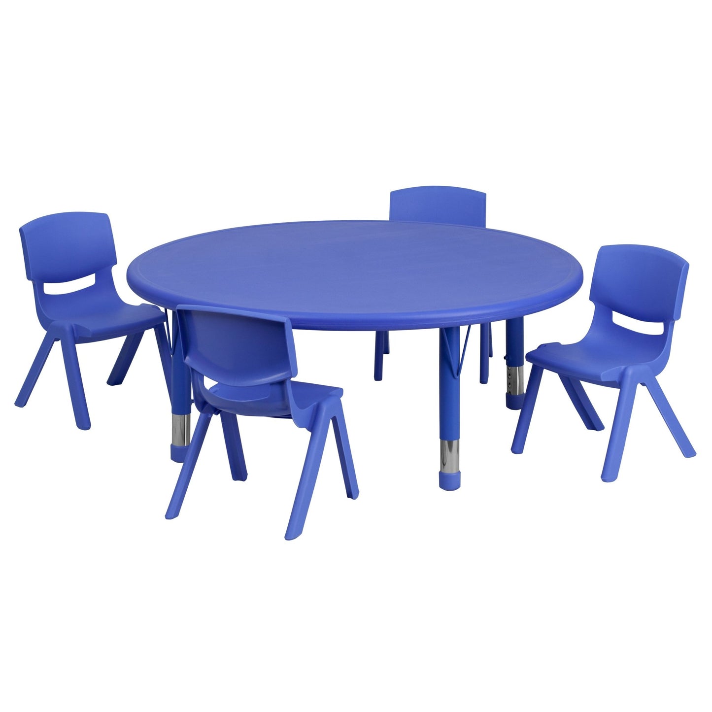 Emmy 45'' Round Plastic Height Adjustable Activity Table Set with 4 Chairs - SchoolOutlet