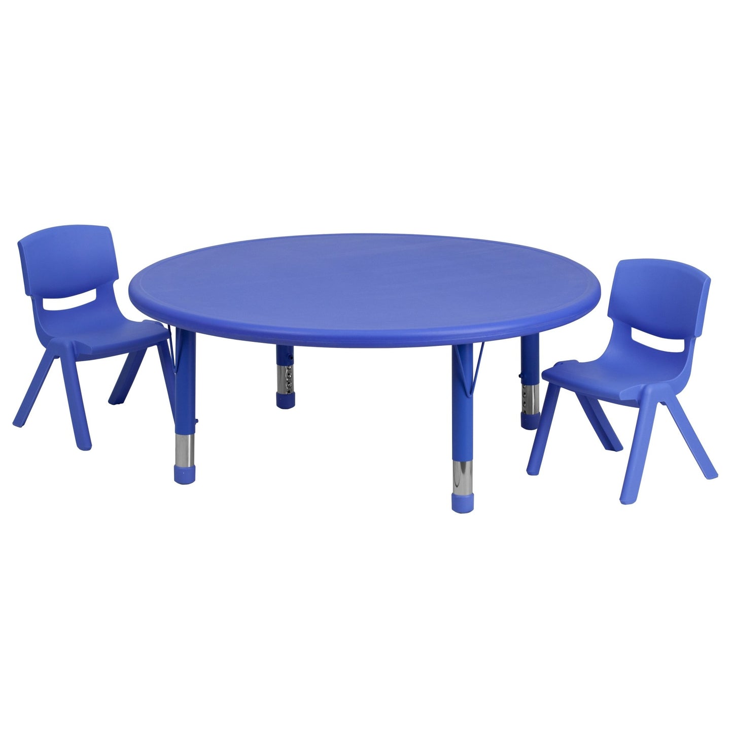 Emmy 45'' Round Plastic Height Adjustable Activity Table Set with 2 Chairs - SchoolOutlet