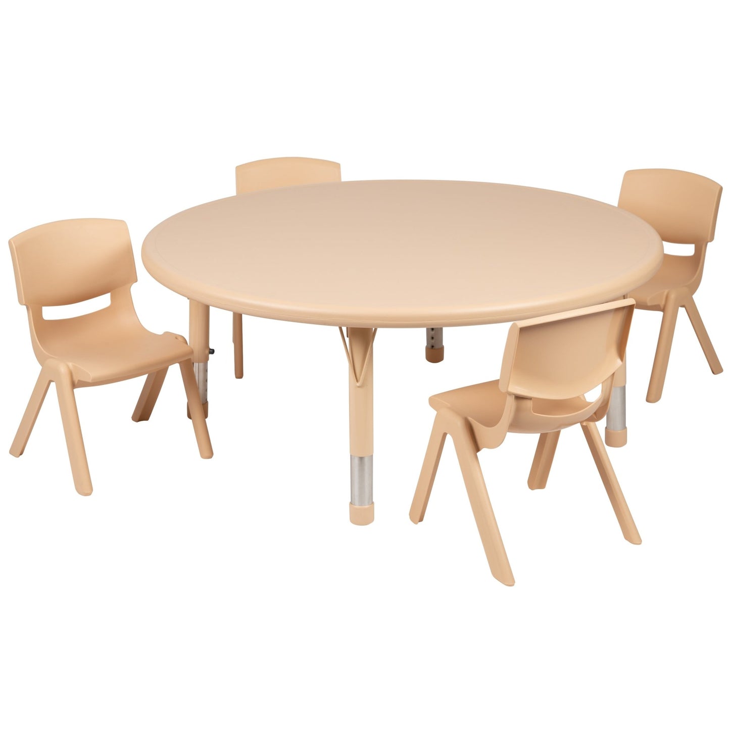 Emmy 45'' Round Plastic Height Adjustable Activity Table Set with 4 Chairs - SchoolOutlet