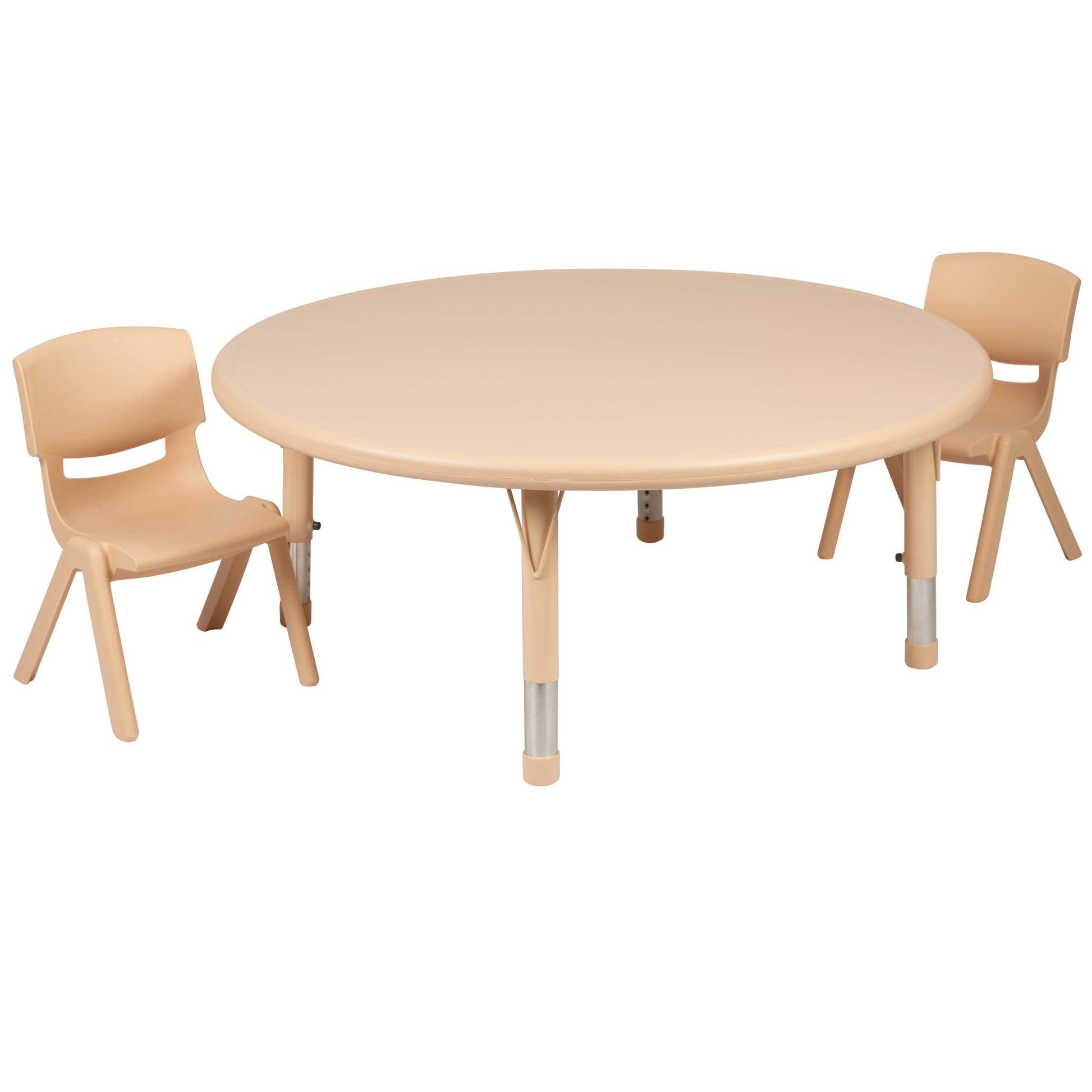 Emmy 45'' Round Plastic Height Adjustable Activity Table Set with 2 Chairs - SchoolOutlet