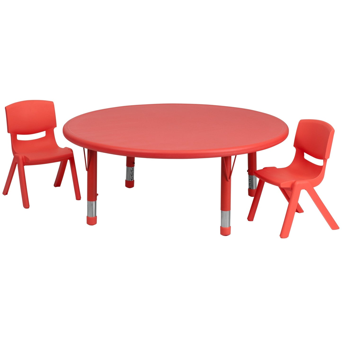 Emmy 45'' Round Plastic Height Adjustable Activity Table Set with 2 Chairs - SchoolOutlet