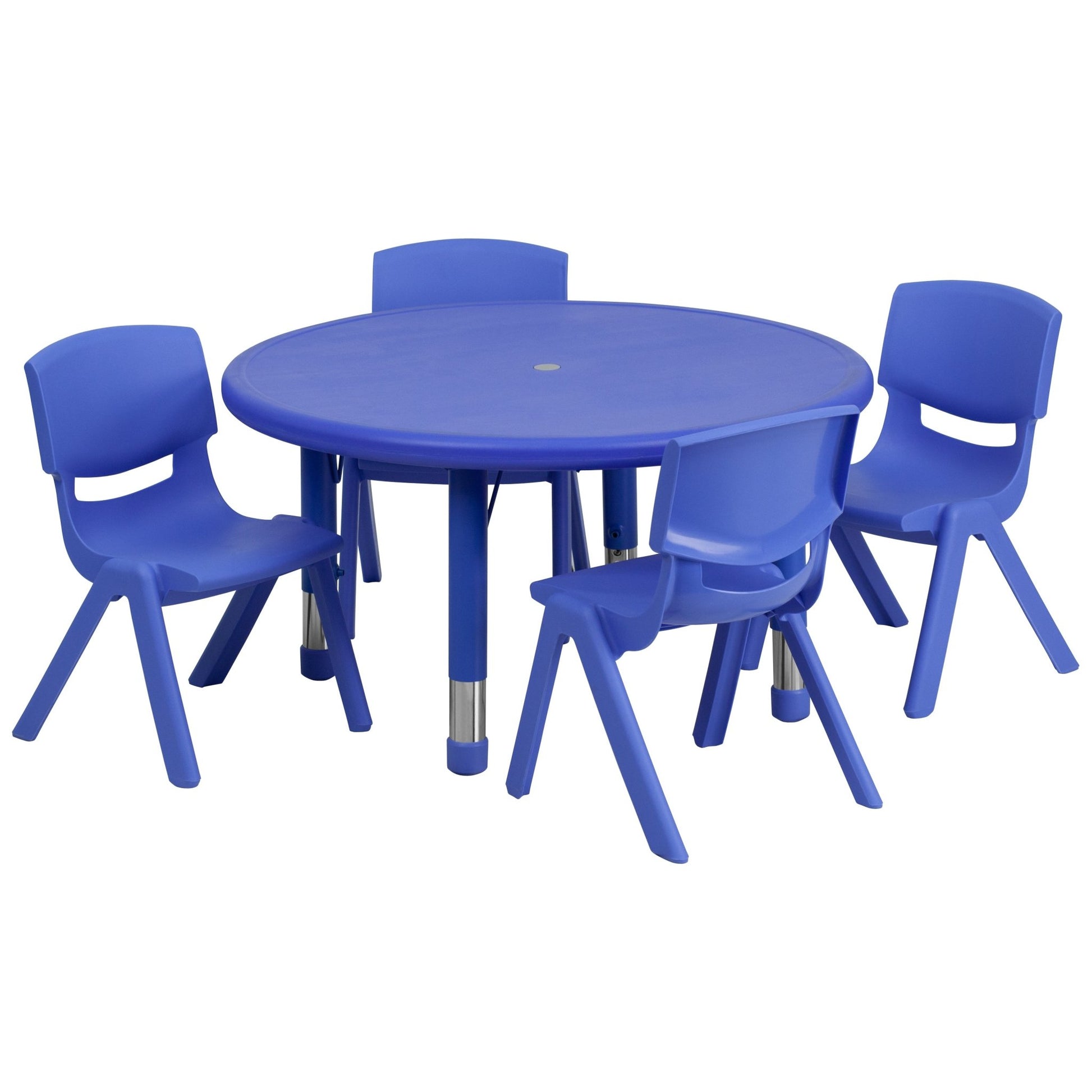Emmy 33'' Round Plastic Height Adjustable Activity Table Set with 4 Chairs - SchoolOutlet
