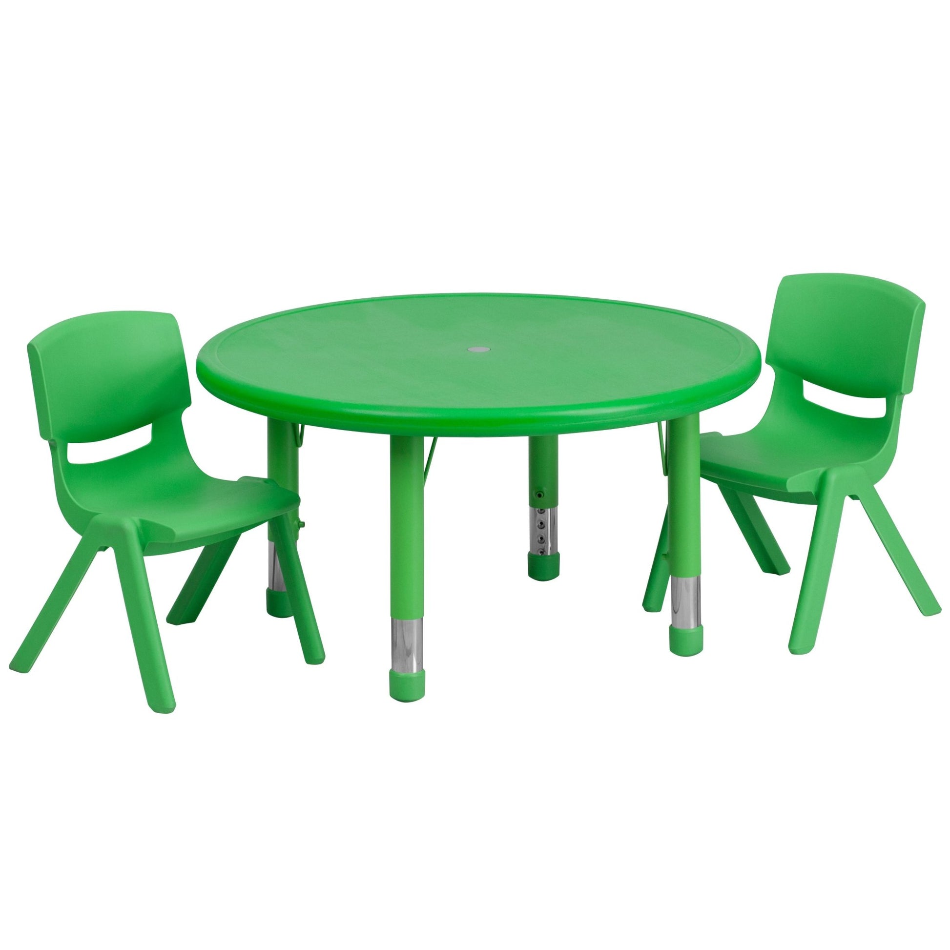 Emmy 33'' Round Plastic Height Adjustable Activity Table Set with 2 Chairs - SchoolOutlet