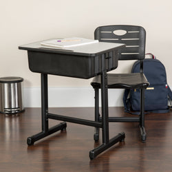 Nila Adjustable Height Student Desk and Chair with Black Pedestal Frame