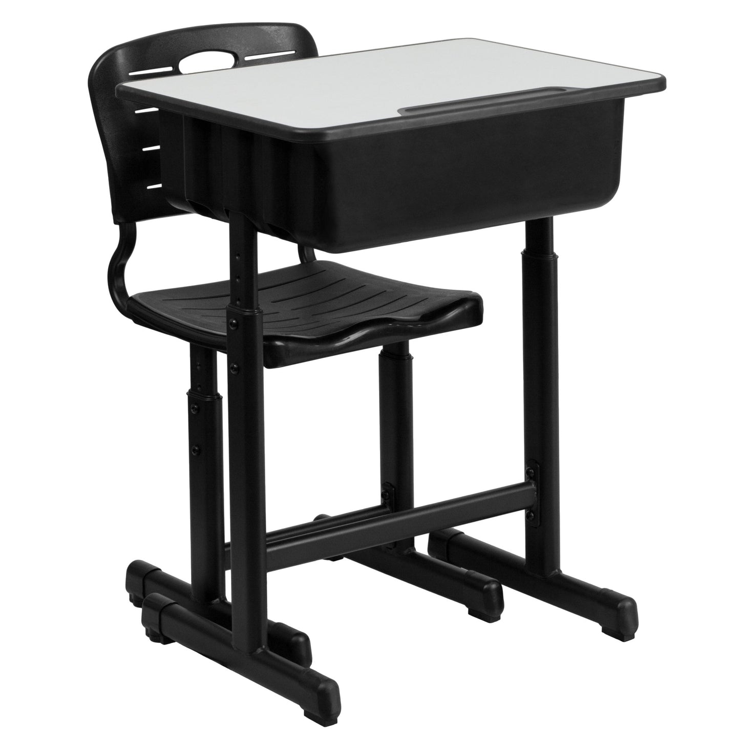Nila Adjustable Height Student Desk and Chair with Black Pedestal Frame - SchoolOutlet
