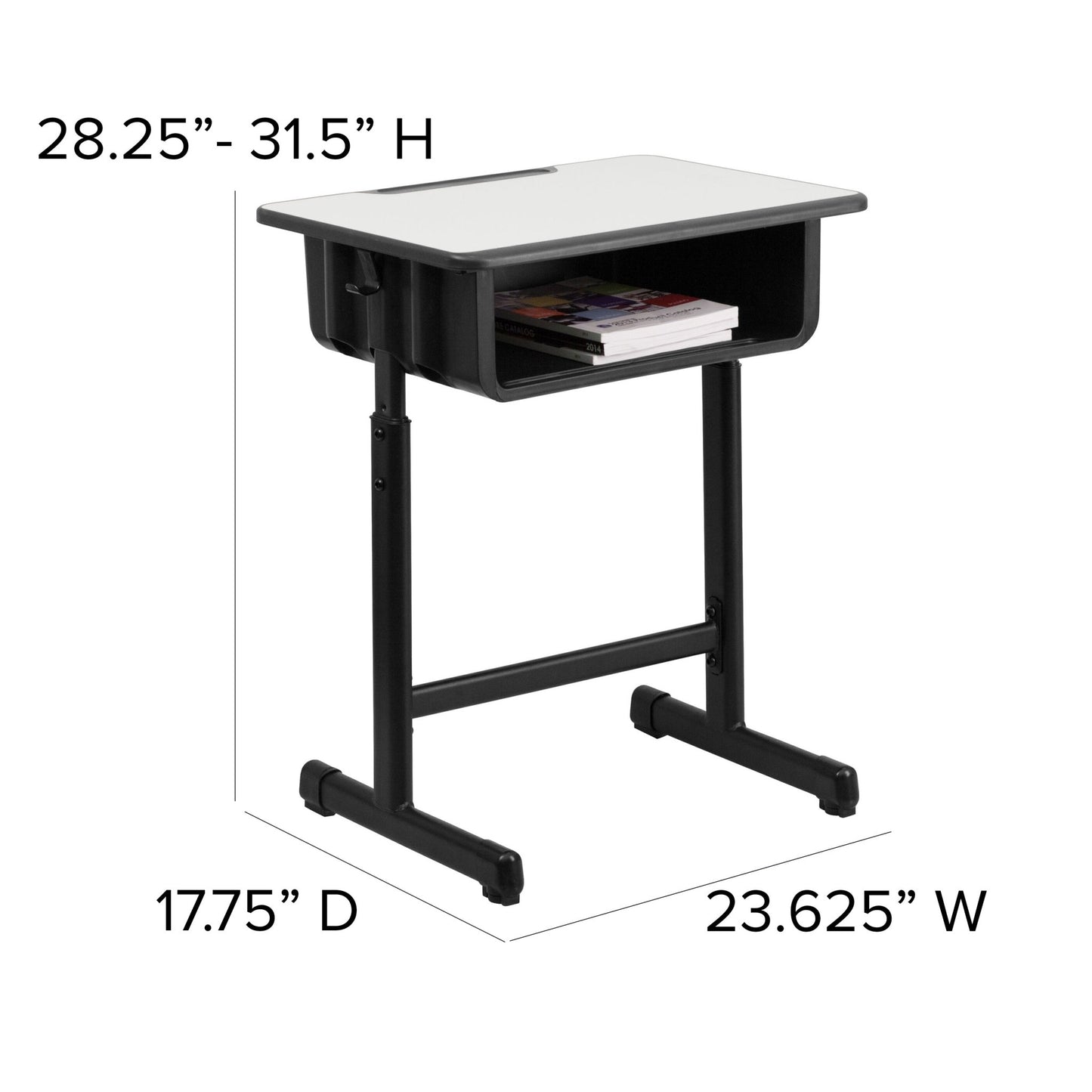 Billie Student Desk with Grey Top and Adjustable Height Black Pedestal Frame - SchoolOutlet