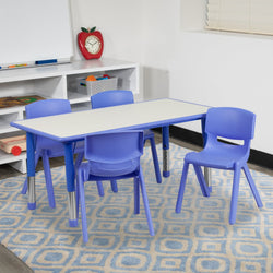 Emmy 23.625''W x 47.25''L Rectangular Plastic Height Adjustable Activity Table Set with 4 Chairs