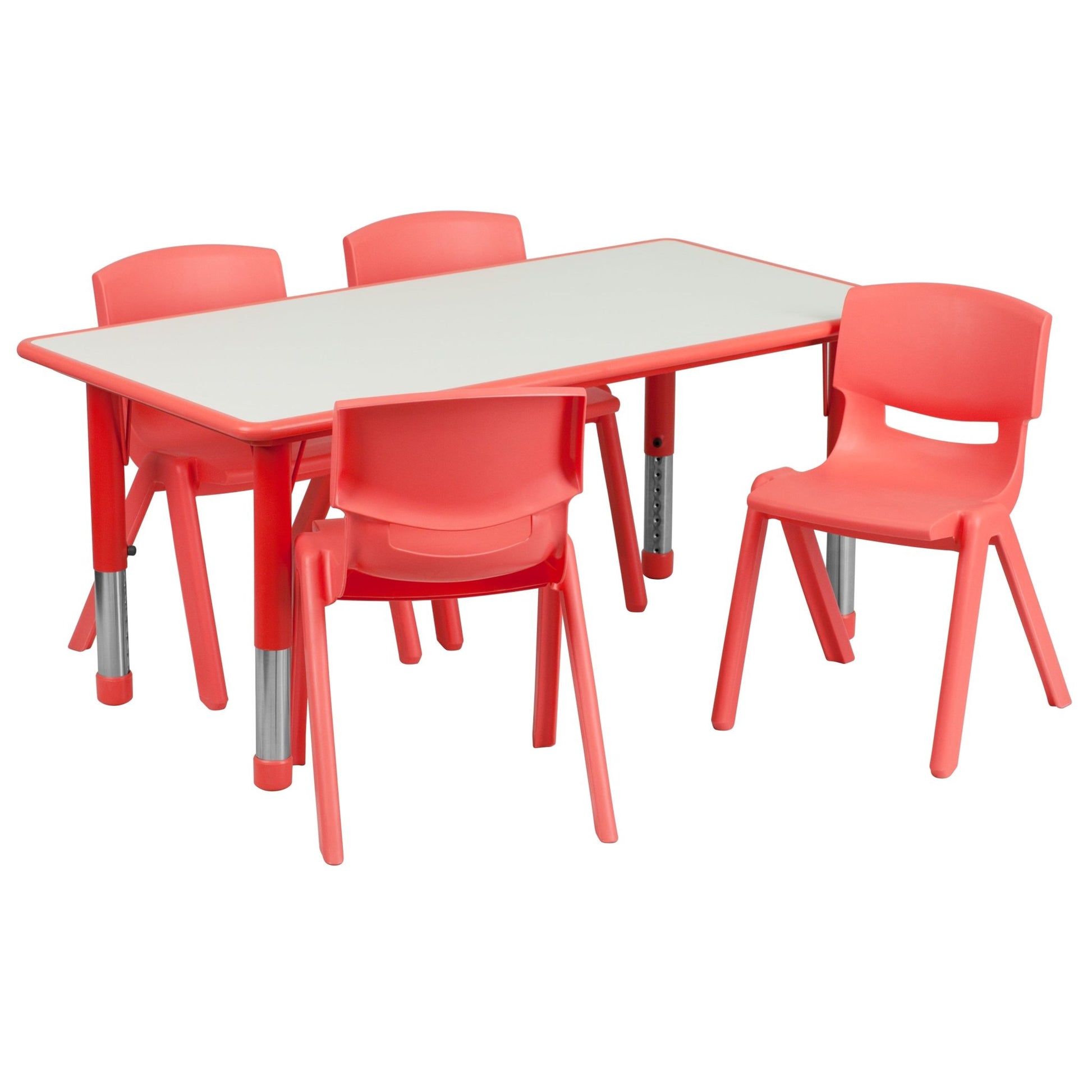 Emmy 23.625''W x 47.25''L Rectangular Plastic Height Adjustable Activity Table Set with 4 Chairs - SchoolOutlet